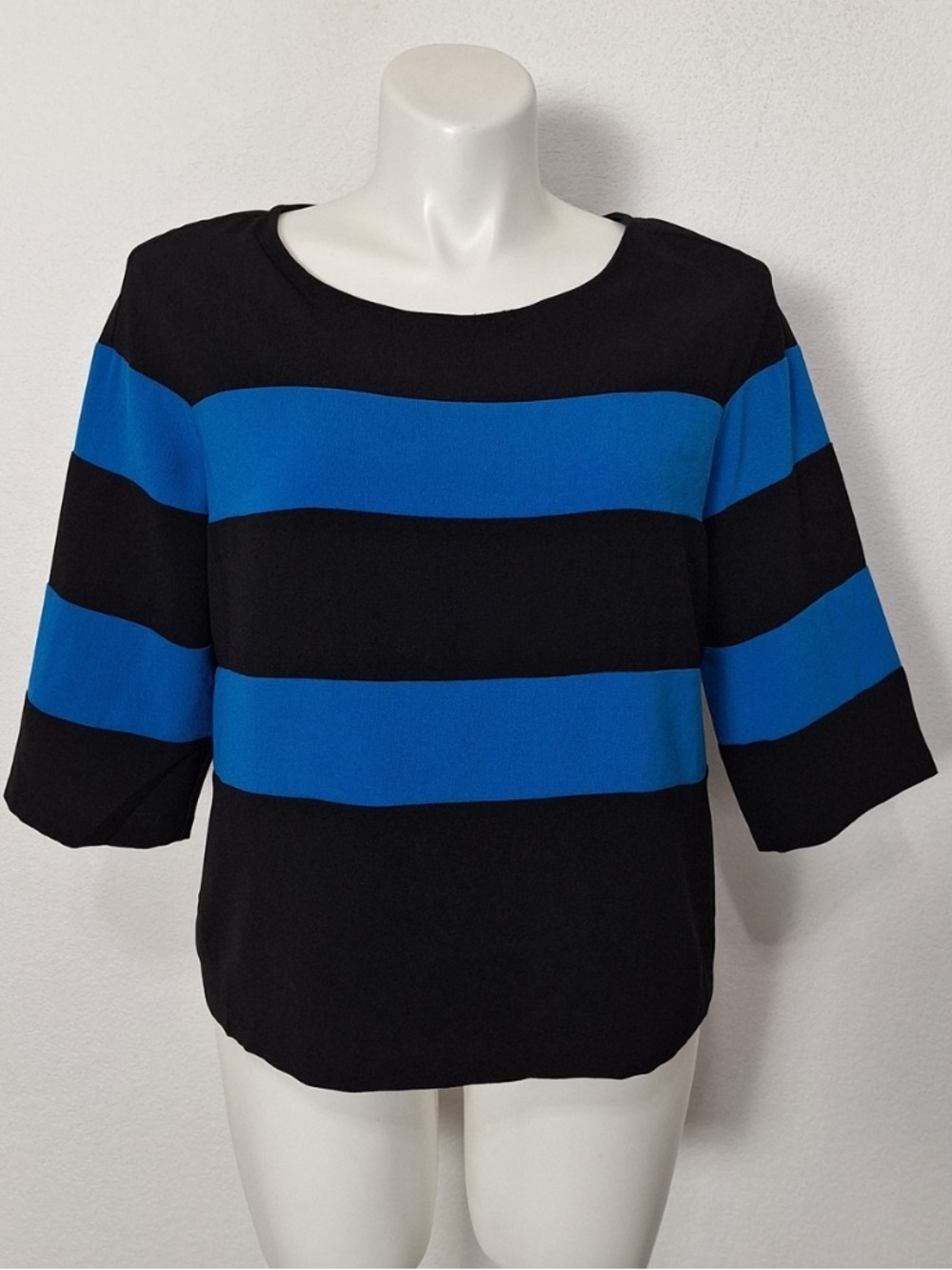 Ann Taylor Blue Black Preppy Business Casual 3/4 Sleeve Striped Sweater Size XL - Picture 2 of 9